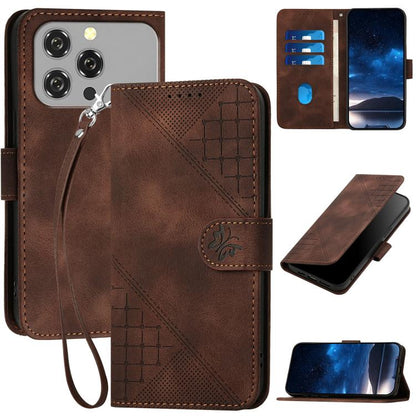 Grid Butterfly Embossed Pattern Leather Phone Case with Lanyard, For Oukitel C17 4G 2026, For Oukitel C26, For Oukitel C53, For Oukitel C51