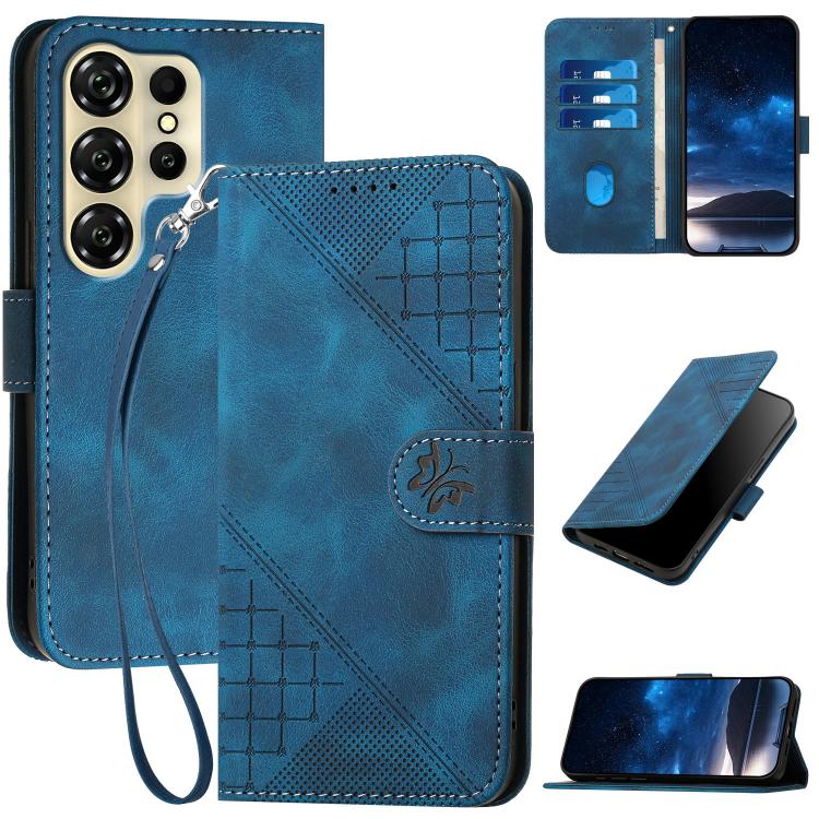 Grid Butterfly Embossed Pattern Leather Phone Case with Lanyard, For Oukitel C17 4G 2026, For Oukitel C26, For Oukitel C53, For Oukitel C51
