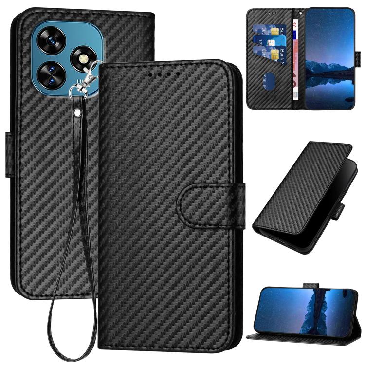 YX0070 Carbon Fiber Buckle Leather Phone Case with Lanyard, For Oukitel C17 4G 2026, For Oukitel C26, For Oukitel C53, For Oukitel C51
