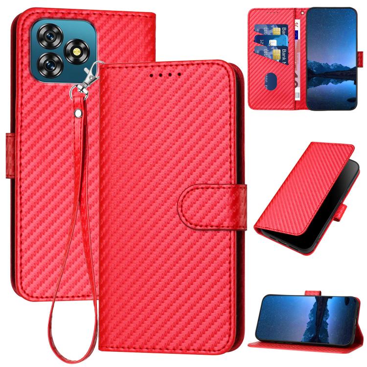 YX0070 Carbon Fiber Buckle Leather Phone Case with Lanyard, For Oukitel C17 4G 2026, For Oukitel C26, For Oukitel C53, For Oukitel C51