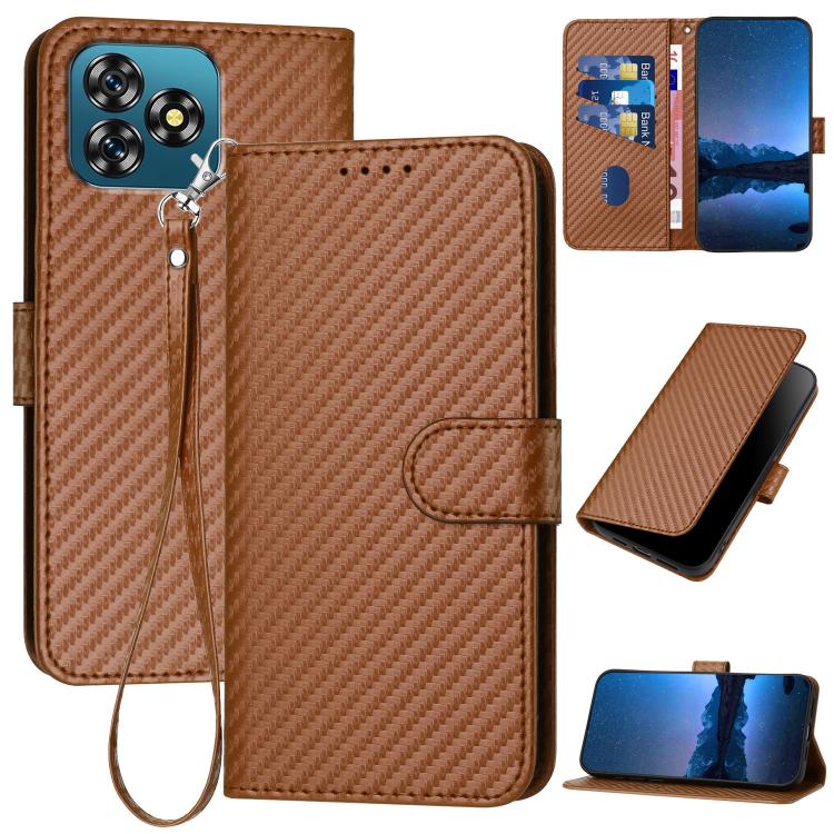 YX0070 Carbon Fiber Buckle Leather Phone Case with Lanyard, For Oukitel C17 4G 2026, For Oukitel C26, For Oukitel C53, For Oukitel C51