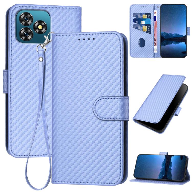 YX0070 Carbon Fiber Buckle Leather Phone Case with Lanyard, For Oukitel C17 4G 2026, For Oukitel C26, For Oukitel C53, For Oukitel C51