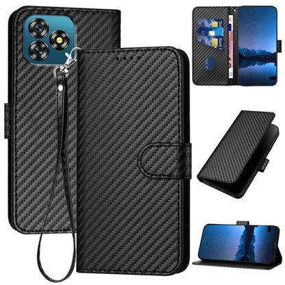 YX0070 Carbon Fiber Buckle Leather Phone Case with Lanyard, For Oukitel C17 4G 2026, For Oukitel C26, For Oukitel C53, For Oukitel C51