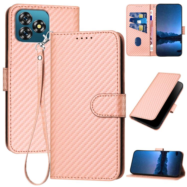 YX0070 Carbon Fiber Buckle Leather Phone Case with Lanyard, For Oukitel C17 4G 2026, For Oukitel C26, For Oukitel C53, For Oukitel C51