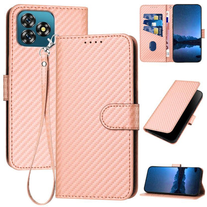 YX0070 Carbon Fiber Buckle Leather Phone Case with Lanyard, For Oukitel C17 4G 2026, For Oukitel C26, For Oukitel C53, For Oukitel C51