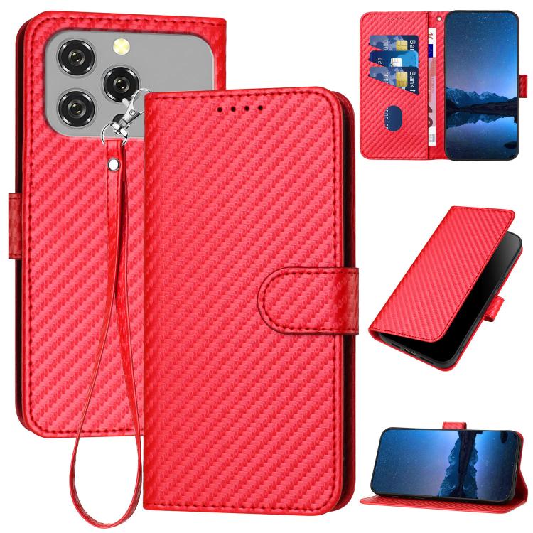 YX0070 Carbon Fiber Buckle Leather Phone Case with Lanyard, For Oukitel C17 4G 2026, For Oukitel C26, For Oukitel C53, For Oukitel C51