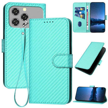 YX0070 Carbon Fiber Buckle Leather Phone Case with Lanyard, For Oukitel C17 4G 2026, For Oukitel C26, For Oukitel C53, For Oukitel C51