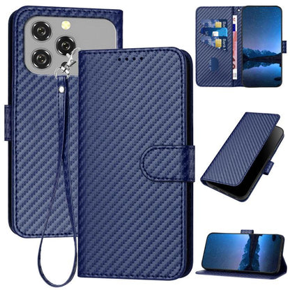 YX0070 Carbon Fiber Buckle Leather Phone Case with Lanyard, For Oukitel C17 4G 2026, For Oukitel C26, For Oukitel C53, For Oukitel C51