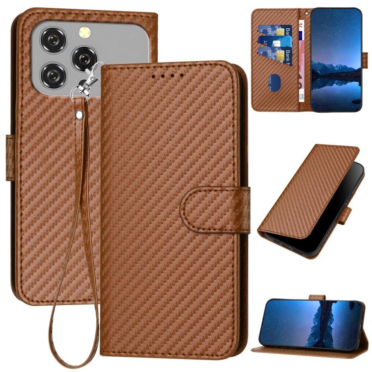 YX0070 Carbon Fiber Buckle Leather Phone Case with Lanyard, For Oukitel C17 4G 2026, For Oukitel C26, For Oukitel C53, For Oukitel C51