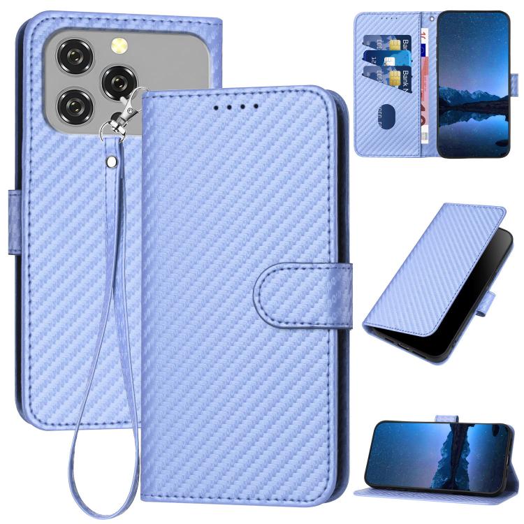 YX0070 Carbon Fiber Buckle Leather Phone Case with Lanyard, For Oukitel C17 4G 2026, For Oukitel C26, For Oukitel C53, For Oukitel C51