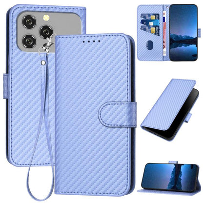 YX0070 Carbon Fiber Buckle Leather Phone Case with Lanyard, For Oukitel C17 4G 2026, For Oukitel C26, For Oukitel C53, For Oukitel C51