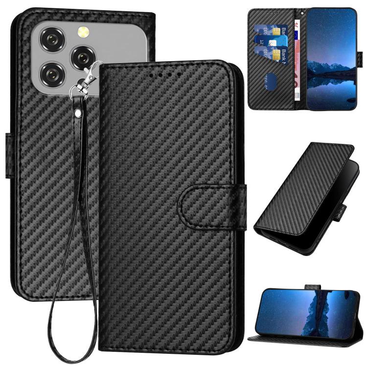 YX0070 Carbon Fiber Buckle Leather Phone Case with Lanyard, For Oukitel C17 4G 2026, For Oukitel C26, For Oukitel C53, For Oukitel C51