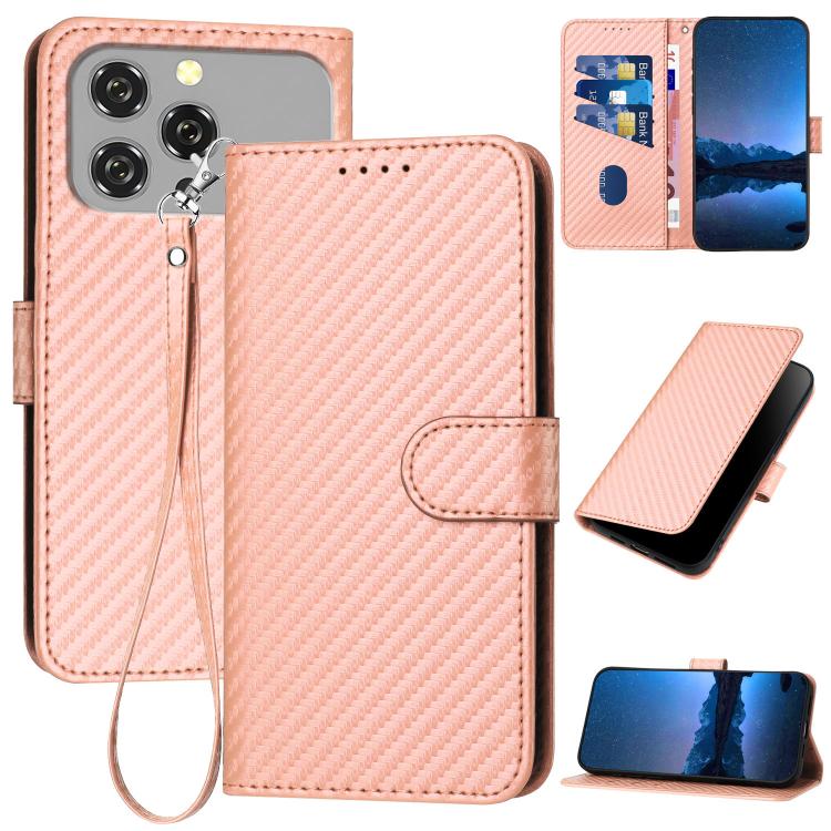 YX0070 Carbon Fiber Buckle Leather Phone Case with Lanyard, For Oukitel C17 4G 2026, For Oukitel C26, For Oukitel C53, For Oukitel C51