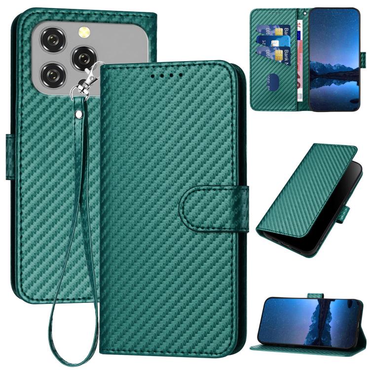 YX0070 Carbon Fiber Buckle Leather Phone Case with Lanyard, For Oukitel C17 4G 2026, For Oukitel C26, For Oukitel C53, For Oukitel C51