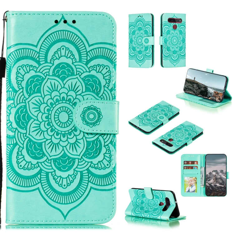 Turquoise mandala embossed PU leather flip case with card slots and lanyard strap