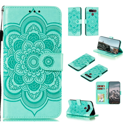 Turquoise mandala embossed PU leather flip case with card slots and lanyard strap