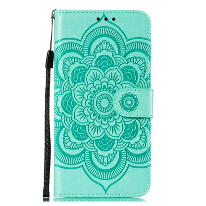 Turquoise mandala embossed flip wallet case with side strap detail
