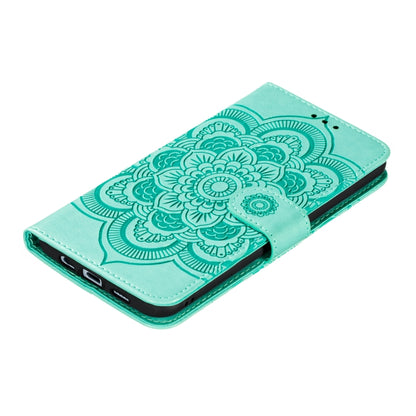 Turquoise mandala embossed flip case with front cover and port openings