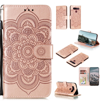 Rose pink mandala embossed PU leather phone case with flip cover, card slots, holder