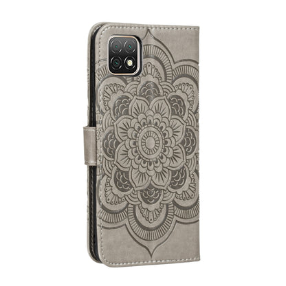 Gray mandala embossed PU leather phone case with camera cutout