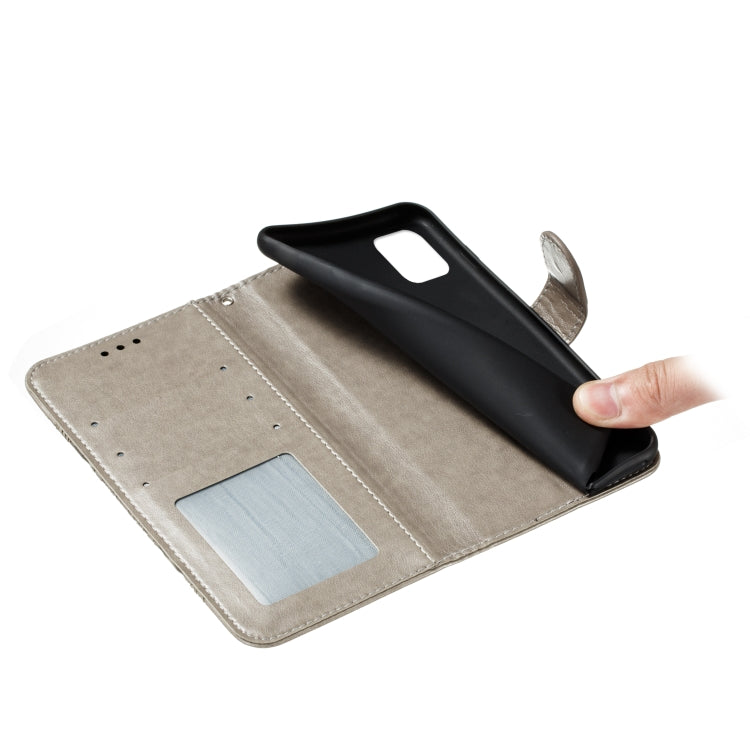 Gray PU leather folio phone case with inner card pocket and cutout