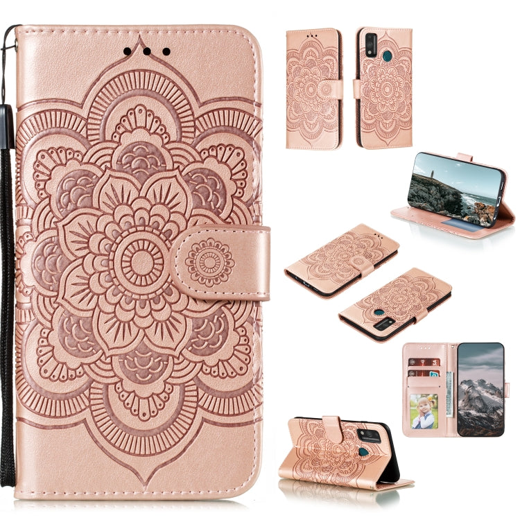 Rose gold mandala embossed PU leather wallet phone case with card slots and stand