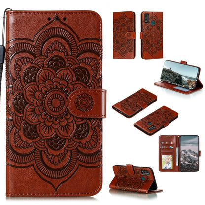 Brown mandala embossed PU leather wallet phone case with card slots and stand