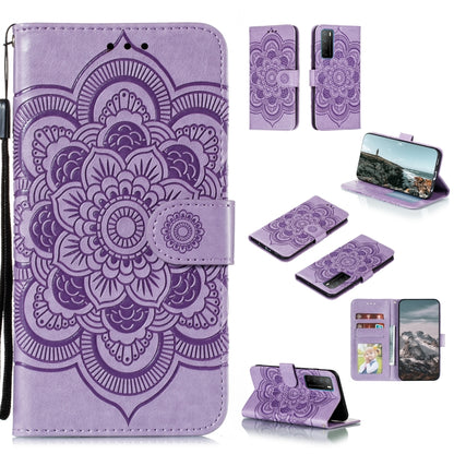 Purple mandala embossed PU leather wallet phone case with card slots and stand