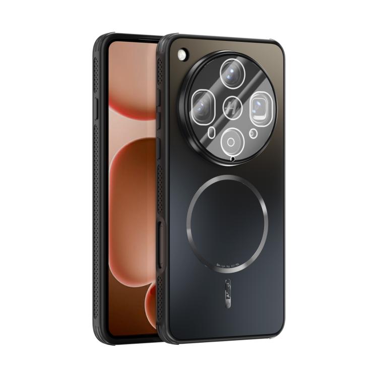 Black frosted MagSafe phone case with lens film and raised camera cutouts