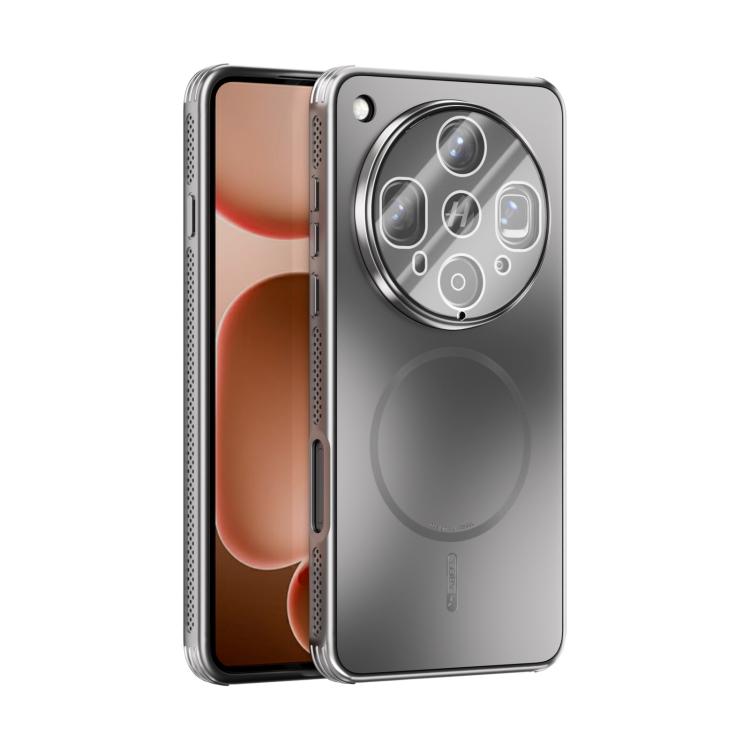 Silver frosted MagSafe phone case with lens film and raised camera cutouts