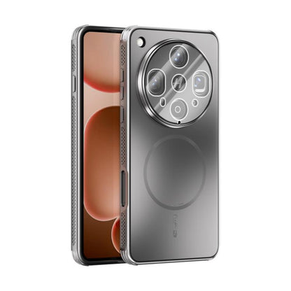 Silver frosted MagSafe phone case with lens film and raised camera cutouts