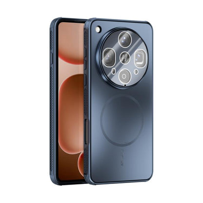 Dark blue frosted MagSafe phone case with lens film and raised camera cutouts
