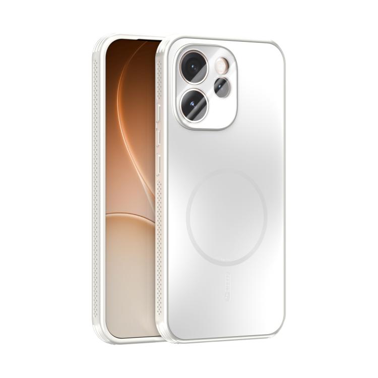 Frosted MagSafe phone case with lens film and circular heat panel, white