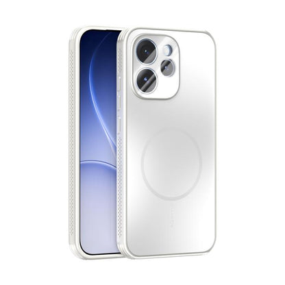 ABEEL MagSafe frosted phone case with lens film, white back, raised camera ring housing