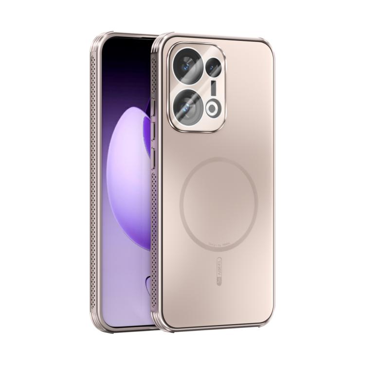 Rose gold frosted MagSafe phone case with lens film, camera cutouts, and MagSafe ring