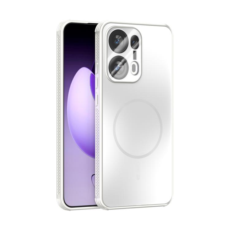 White frosted MagSafe phone case with lens film and circular MagSafe ring detail