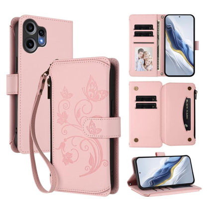 Butterfly Love Flower Multi-card Zipper Wallet Leather Phone Case, For Nothing Phone 4a Pro, For Nothing Phone 4a, For Nothing CMF Phone 2 Pro, For Nothing Phone 3a, For Nothing Phone 3a Pro, For Nothing CMF Phone 1, For Nothing Phone 2a