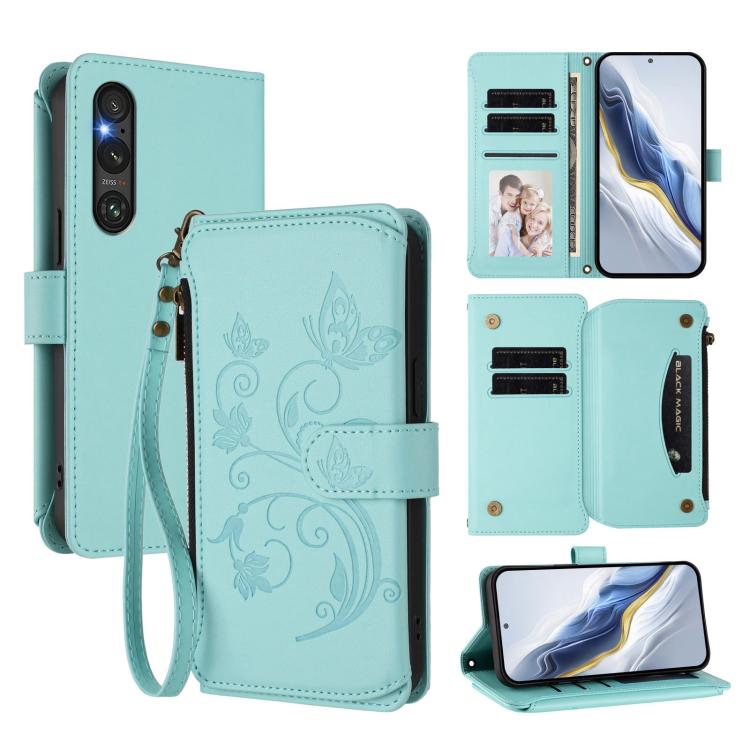 Butterfly Love Flower Multi-card Zipper Wallet Leather Phone Case, For Sony Xperia 1 VIII, For Sony Xperia 10 VII, For Sony Xperia 1 VII, For Sony Xperia 10 VI 2024, For Sony Xperia 1 VI 2024, For Sony Xperia 5 VI, For Sony Xperia 5 V                  ...