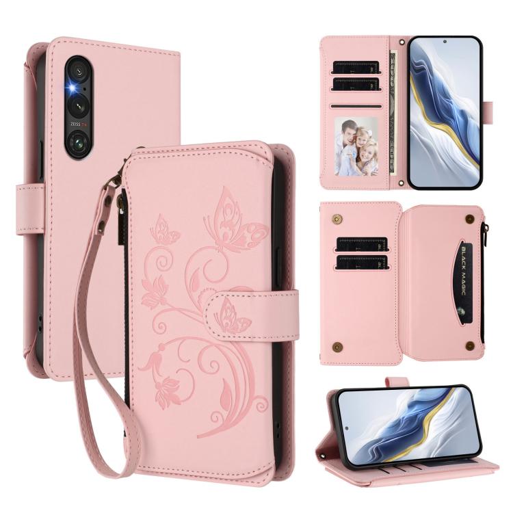 Butterfly Love Flower Multi-card Zipper Wallet Leather Phone Case, For Sony Xperia 1 VIII, For Sony Xperia 10 VII, For Sony Xperia 1 VII, For Sony Xperia 10 VI 2024, For Sony Xperia 1 VI 2024, For Sony Xperia 5 VI, For Sony Xperia 5 V                  ...