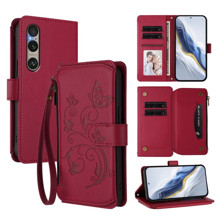 Butterfly Love Flower Multi-card Zipper Wallet Leather Phone Case, For Sony Xperia 1 VIII, For Sony Xperia 10 VII, For Sony Xperia 1 VII, For Sony Xperia 10 VI 2024, For Sony Xperia 1 VI 2024, For Sony Xperia 5 VI, For Sony Xperia 5 V                  ...
