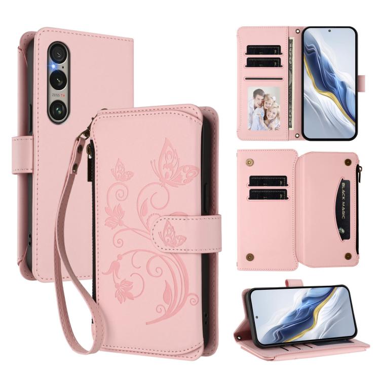Butterfly Love Flower Multi-card Zipper Wallet Leather Phone Case, For Sony Xperia 1 VIII, For Sony Xperia 10 VII, For Sony Xperia 1 VII, For Sony Xperia 10 VI 2024, For Sony Xperia 1 VI 2024, For Sony Xperia 5 VI, For Sony Xperia 5 V                  ...