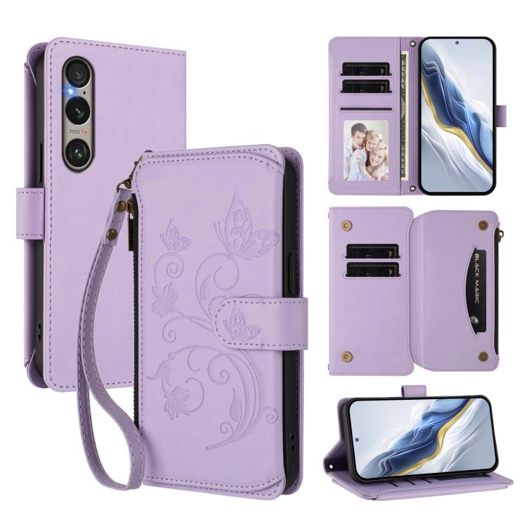 Butterfly Love Flower Multi-card Zipper Wallet Leather Phone Case, For Sony Xperia 1 VIII, For Sony Xperia 10 VII, For Sony Xperia 1 VII, For Sony Xperia 10 VI 2024, For Sony Xperia 1 VI 2024, For Sony Xperia 5 VI, For Sony Xperia 5 V                  ...
