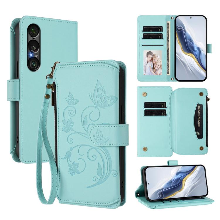 Butterfly Love Flower Multi-card Zipper Wallet Leather Phone Case, For Sony Xperia 1 VIII, For Sony Xperia 10 VII, For Sony Xperia 1 VII, For Sony Xperia 10 VI 2024, For Sony Xperia 1 VI 2024, For Sony Xperia 5 VI, For Sony Xperia 5 V                  ...
