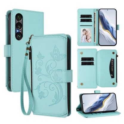 Butterfly Love Flower Multi-card Zipper Wallet Leather Phone Case, For Sony Xperia 1 VIII, For Sony Xperia 10 VII, For Sony Xperia 1 VII, For Sony Xperia 10 VI 2024, For Sony Xperia 1 VI 2024, For Sony Xperia 5 VI, For Sony Xperia 5 V                  ...