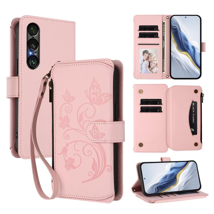 Butterfly Love Flower Multi-card Zipper Wallet Leather Phone Case, For Sony Xperia 1 VIII, For Sony Xperia 10 VII, For Sony Xperia 1 VII, For Sony Xperia 10 VI 2024, For Sony Xperia 1 VI 2024, For Sony Xperia 5 VI, For Sony Xperia 5 V                  ...