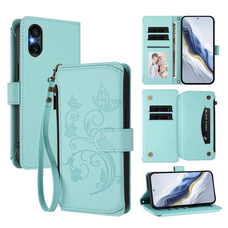 Butterfly Love Flower Multi-card Zipper Wallet Leather Phone Case, For Sony Xperia 1 VIII, For Sony Xperia 10 VII, For Sony Xperia 1 VII, For Sony Xperia 10 VI 2024, For Sony Xperia 1 VI 2024, For Sony Xperia 5 VI, For Sony Xperia 5 V                  ...