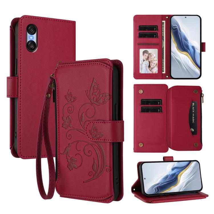 Butterfly Love Flower Multi-card Zipper Wallet Leather Phone Case, For Sony Xperia 1 VIII, For Sony Xperia 10 VII, For Sony Xperia 1 VII, For Sony Xperia 10 VI 2024, For Sony Xperia 1 VI 2024, For Sony Xperia 5 VI, For Sony Xperia 5 V                  ...