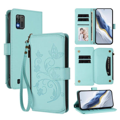 Butterfly Love Flower Multi-card Zipper Wallet Leather Phone Case, For ZTE Blade A53 Pro, For ZTE Blade A52 Lite, For ZTE Blade V40s, For ZTE Blade A52