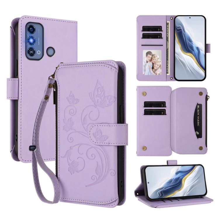 Butterfly Love Flower Multi-card Zipper Wallet Leather Phone Case, For ZTE Blade A53 Pro, For ZTE Blade A52 Lite, For ZTE Blade V40s, For ZTE Blade A52
