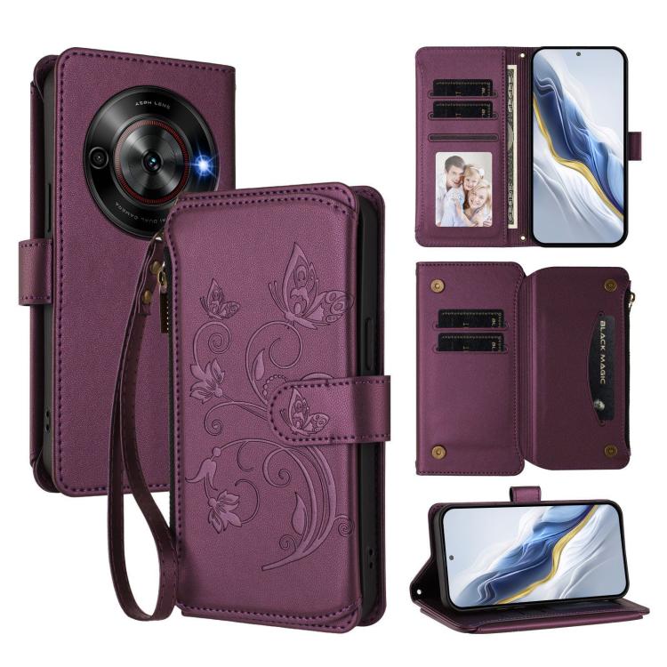 Butterfly Love Flower Multi-card Zipper Wallet Leather Phone Case, For ZTE nubia RedMagic 10 Pro, For ZTE Blade V60 Vita / V60 Design, For ZTE Blade A75 5G / nubia Focus 5G, For ZTE Blade A75 4G, For ZTE Blade A35 / A55, For ZTE nubia Focus Pro 5G     ...